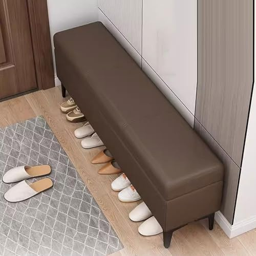 Hallway Storage Box Faux Leather Padded Seat Long Bench Living Room Storage Bench End of Bed Bench Narrow Bench for Foyer Bedroom