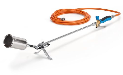 CFH Abflammgerät PZ 6500 inkl. Piezozündung und Gasschlauch - Unkrautbrenner Gas Anwendung mit 3/8 Anschluss für Gasflaschen, Ideal für Unkrautbeseitigung, Teer- und Teichfolienarbeiten, TÜV SÜD GS