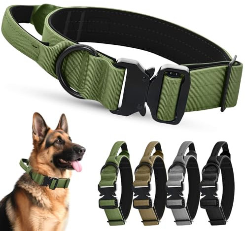 Ledeak Taktisches Hundehalsband mit Griff, Weich Gepolstert Verstellbares Hunde Halsband mit Robustem Adlerverschluss aus Metall, Polypropylen Tactical Dog Collar für Mittlere Große Hunde (Grün, M)