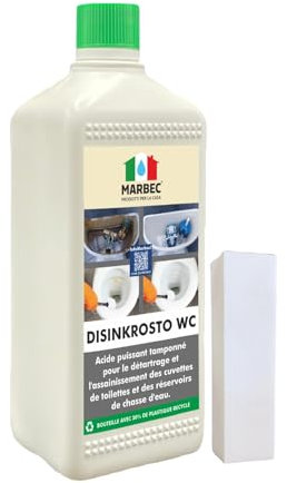 MARBEC DISINKROSTO WC 1LT Acide tampon détartrant puissant spécifique pour le nettoyage en profondeur des toilettes, citernes et sanitaires fortement incrustés contre le calcaire et la rouille