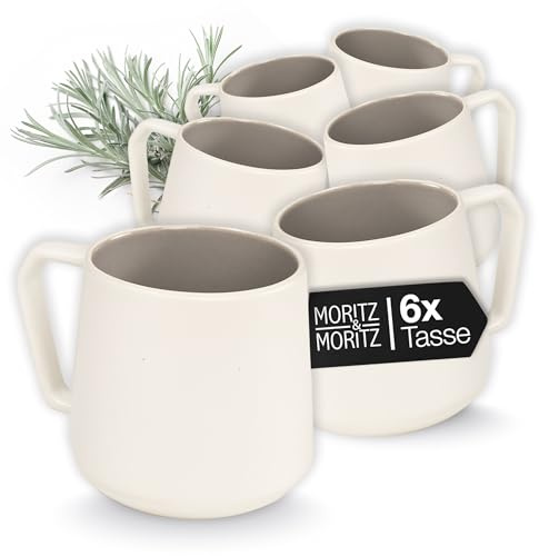 Moritz & Moritz CAVO Kaffeetassen Set 6-teilig Stone - ca. 500ml aus hochwertigem Steinzeug - Stilvolles Design mit Henkel - Tassen mit Henkel für Kaffee, Tee, heiße Schokolade, Cappuccino