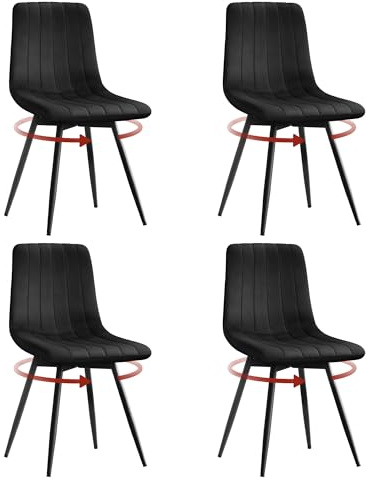 WOLTU Klihome Chaises Pivotantes Salle à Manger, Lot de 4, Chaise Velours, avec Dossier, Assise Rembourrée, Pieds en Métal, pour Cuisine/Salon/Chambre à Coucher,Noir