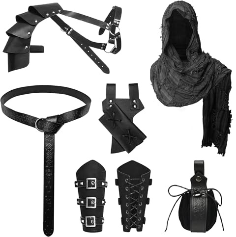 MVFEUIJ Accessoires de Chevalier Médiéval, Ensemble de Ceinture d'Halloween, Accessoires de Vêtement Viking, Renaissance, Cosplay, Accessoires de Costume, Noir , taille unique