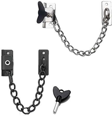 cadena de la puerta cerradura de la puerta interi Cerradura de puerta con cadena y cerrojo de seguridad de acero inoxidable, color plateado y negro(Black)