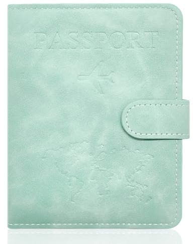 REEKNOKOL Funda para Pasaporte, Funda de Cuero de PU, Funda Universal portátil para Pasaporte, Tarjetas de crédito, Tarjetas de Visita, Tarjetas de embarque y Billetes (Azul Claro)
