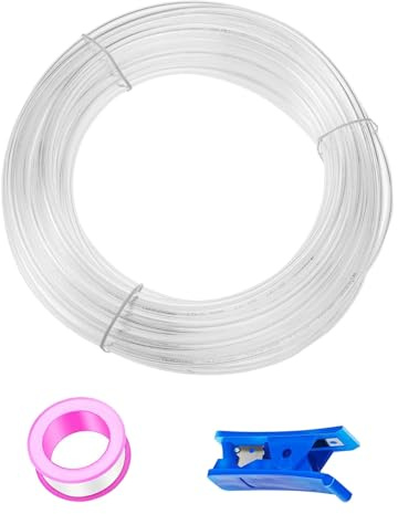 Tubo pneumatico in PU trasparente HUAZIZ 20M, tubo pneumatico in poliuretano, tubo flessibile per aria compressa, esterno 8mmxinterno 5mm+1 pezzo di tagliatubi blu+1 pezzo di nastro in teflon rosa