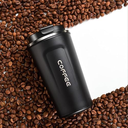 510ml Coffee Cup Travel Mug | Leakproof Reusable Stainless Steel Insulated Mug for Hot and Cold Drinks | Portable Thermos Mug for Car, Office (Black)