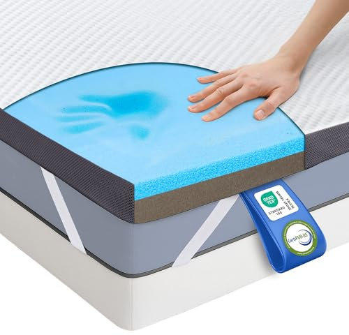 MKS Coprimaterasso reversibile 2 in 1, 180 x 200 cm, in schiuma gel H3 e H4, struttura a 5 strati, supporto ergonomico e antiscivolo, traspirante per un sonno riposante
