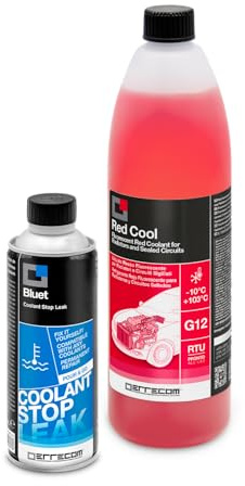 ERRECOM Kit Reparación y recarga del sistema de refrigeración Auto Contiene Bluet Tapa Fugas de Radiador (250 ml)+Red Cool Líquido Refrigerante Rojo -10°C/+103°C Listo para Usar anticongelante G12(1L)