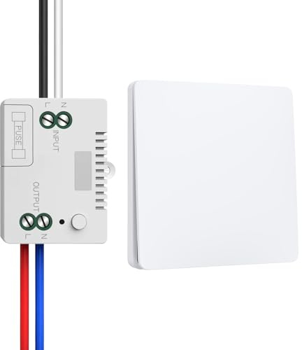 230V Funk-Lichtschalter Set,Selbstversorgender Funkschalter – Drahtlos Kinetischer Batterieloser, wasserdichter Wandschalter,Funk Lichtschalter Schalter (1 Empfänger&1 Schalttafel)