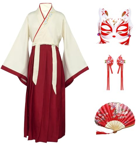 CRFASIBE Hampu-klänning för barn, traditionell kinesisk kostym för flickor, halloween, karneval, fest, utklädnad, kinesisk cosplaykostym med tillbehör (, Beige, 150