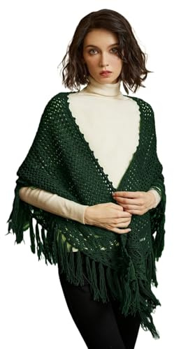 BEAUTELICATE Chal de Ganchillo Mujer Bufanda Punto Triangular Larga Flecos Estolas para Otoño Invierno