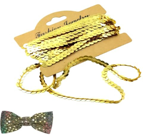 Nastro di Paillettes Piatte Dorato,Rotolo da 10 Yards per Cucito,Artigianato e Creazione di Gioielli,Decorazione Abiti,Costumi e Accessori in Tessuto