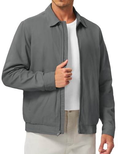 TBMPOY Casual Jacket for Men Cotton Lightweight Full Zip Canvas Lapel Jackets Dress Work Windbreaker with 3 Pockets Dark Grey,L
