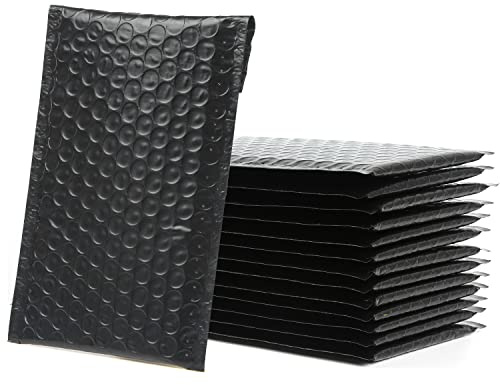 VEYLIN Poly Bubble Mailers, 50 Pack Black Padded Envelopes Bulk Waterproof Padded Polymailer Bags Envelopes for Shipping, Self-Seal, 13x18cm, 3-Layer, Tear-Proof
