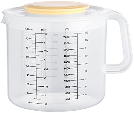 Ciotola per miscelazione con bilancia per misurino da forno da 2, 5 l con coperchio Misurino in plastica trasparente per misurazione della cottura in cucina domestica con coperchio