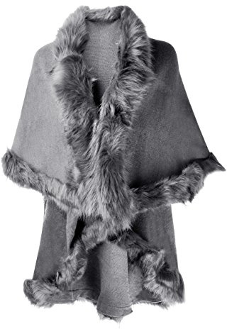 ZLYC Cárdigan de punto fino con capas de corte de pieles falsas de Poncho para mujeres