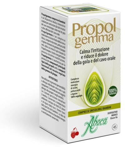 ABOCA - PROPOLGEMMA - COMPRESSE OROSOLUBILI BAMBINI proteggendo la mucosa, calma l'irritazione e riduce il dolore della gola e del cavo orale