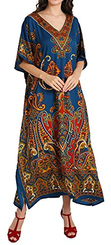 Miss Lavish London Donne Kaftan Tunica Kimono Libero Formato Lungo Maxi Partito Vestito per Loungewear Vacanze Pigiama Spiaggia di Tutti i Giorni Coprire i Vestiti #102 [Teal EU 46-50]