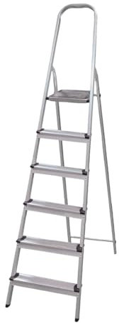 Amig - Escalera Plegable con 6 peldaños - Fabricado en Aluminio - Medida de Peldaños Pequeños: 28 cm x 8 cm - Medida de Peldaño Grande: 25 cm x 25 cm x 28 cm - Uso Doméstico - Carga Máxima: 150 kg