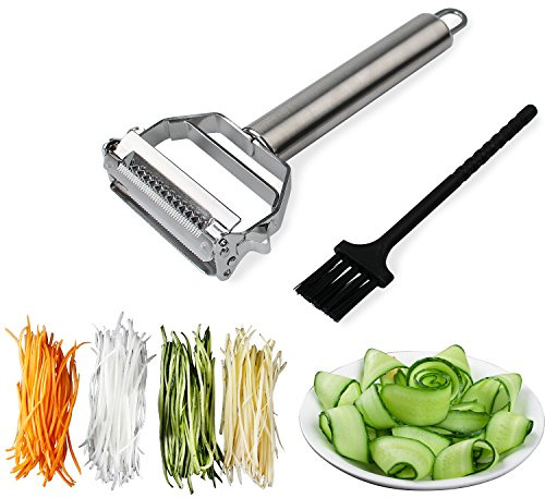 Sunkuka Julienne Peeler Stainless Steel Cutter Slicer with Cleaning Brush Pro for Carrot Potato Melon Gadget Vegetable Fruit
