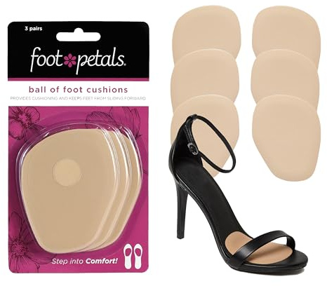 Foot Petals Ball of Foot Cushions, Metatarsal Pad, Lasting Comfort Relief, Prevent Toe Sliding, Overhang, Women's Heels 3 Pair (Pack of 3)