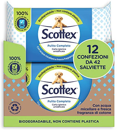 Scottex Pulito Completo Carta Igienica Umidificata, Biodegradabile, Confezione Reciclabile, 504 Salviette (12x42)