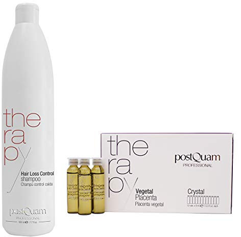 PostQuam - Pack de Tratamiento para el Control y Prevención de la Caída del Cabello - Incluye 12 Ampollas de Placenta Vegetal Capilar de 9 ml + Champú Anticaída 500 ml
