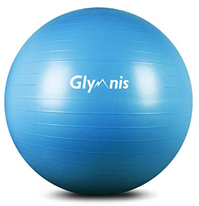 Glymnis Fitnessball Gymnastikball 55 cm/65 cm/75 cm, Anti-Burst Maximale Belastung 300 kg, rutschfest, mit Pumpe für Pilates, Yoga und Fitness, Blau 55 cm