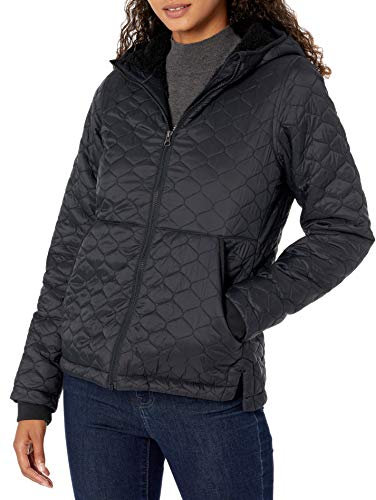 Amazon Essentials Damen Leichte, Gesteppte, Wasserabweisende Steppjacke mit Sherpa-Futter Und Durchgehendem Reißverschluss, Schwarz, S