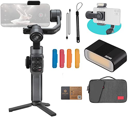 Zhiyun Smooth 5 Combo Gimbal Stabilizer für iPhone 13 Pro Max Tragetasche & LED-Licht & Stativ Professioneller 3-Achsen-Hand-Gimbal-Stabilisator