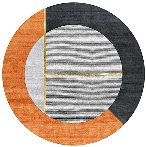 WJW-DT Schwarz Gold Grau Gold Orange Moderner einfacher geometrischer Teppich runde großflächige Teppiche für Wohnzimmer Küche Moderner Eingangsbereich Fußmatten Teppich-200CM-78inch