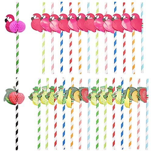 Cannucce di Carta,RoadLoo 100 Pezzi Fenicottero Cannuccia Carta Paglie Carta Riciclata con imballaggio Biodegradabile Bulk Cannucce Decorazioni per Bevande Tropicali Festa Compleanno Festa Matrimonio