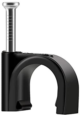 ERKXD Schwarze Kabelclips mit Stahlnägeln – 10 mm – langlebig an der Wand, rund