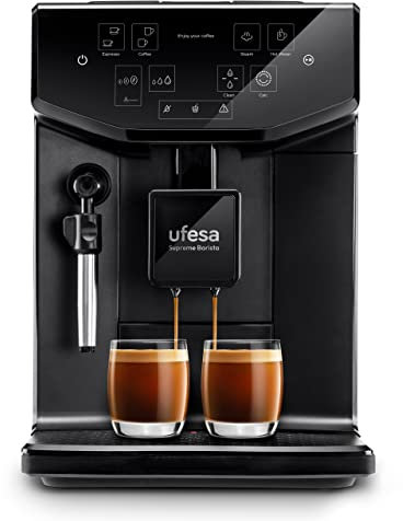 Ufesa Supreme Barista Machine à Café Automatique,20 Bars pour Espresso et Capuccino,Écran Tactile Intuitif,Broyeur Intégré, Buse Vapeur,Réservoir de 2L, Épaisseur du Café Réglable,Capacité 300gr,1550W