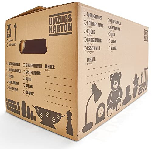 ONBEST Premium Umzugskartons – Design Edition – doppelwellig – 600 x 328 x 340 mm große, extra stabile Kartons für jeden Umzug bis 50 kg belastbar – 10, 20 oder 30 Stück – Inkl. Versandkarton