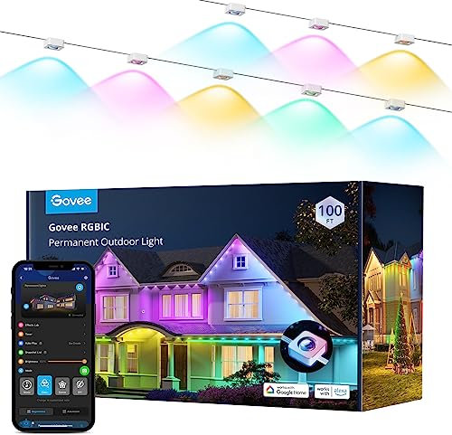 Govee Permanent Lights 30M, Smart RGBIC Lights with 72 Scene Modes, Work with Alexa, Google Assistant, 72 LED Eaves Lights IP67 for Party, Game Day, Daily Lighting, (H705A2D1UK)