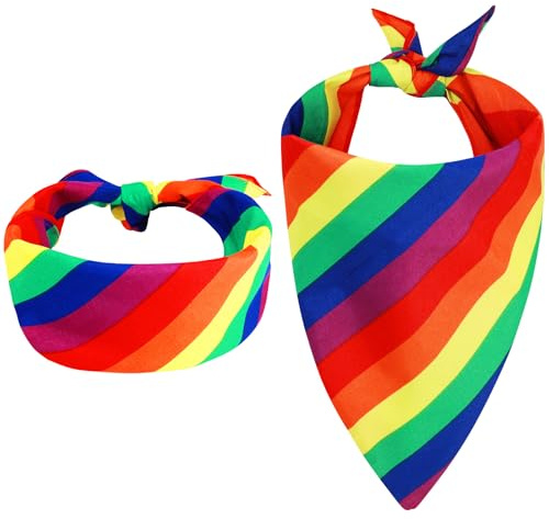 Yolev 2Pcs Rainbow Bandana Pride Dog Bandanas Rainbow Dog Kerchief Gay Pride Day Accessory Fancy Dress Headband for Party Celebration Supplies