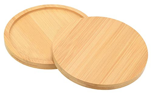 PATIKIL Plant Pot Saucer 4.3 Inch OD, 2 Pack Bamboo Round Flower Drip Tray for Home Indoor