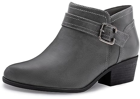 Athlefit Women's Chunky Low Heel Ankle Boots Classic Pointed Toe Side Zipper Grey Booties Size 8