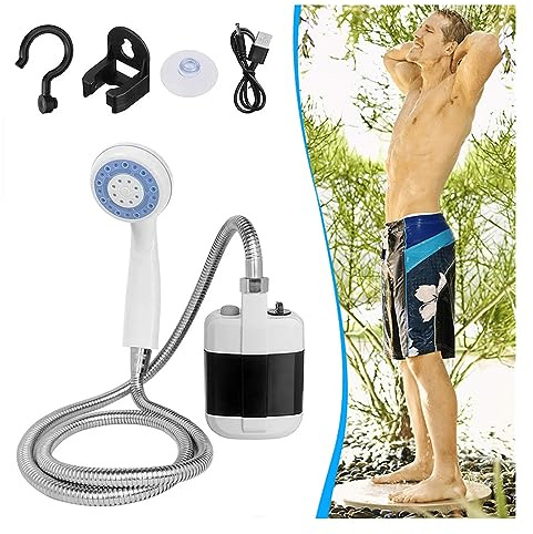 Amposei 2023 Portable Camping Shower, USB Rechargeable Outdoor Shower Pump, Electric Camp Shower, On-The-Go Bathing Solution for Pets Beach Garden