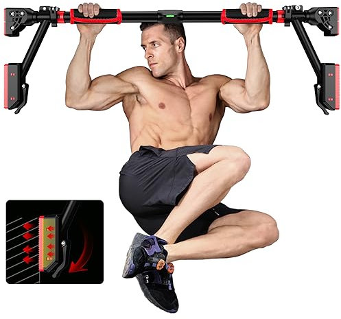 MERUYOO Klimmzugstange für Türrahmen zum Einhängen ohne Schrauben und kein Abrutschen, Profi Türreck, Pull-up Bar mit gepolsterten Griffen (schwarz, S 78cm-98cm)
