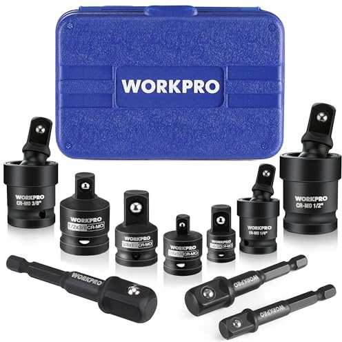 WORKPRO 10 Pieces Impact Socket Adapter Set with Case, Includes 4pc Adapter and Reducer Set, 3pc Universal Joint Socket Set and 3pc Drill Adapter, 1/4 3/8 1/2