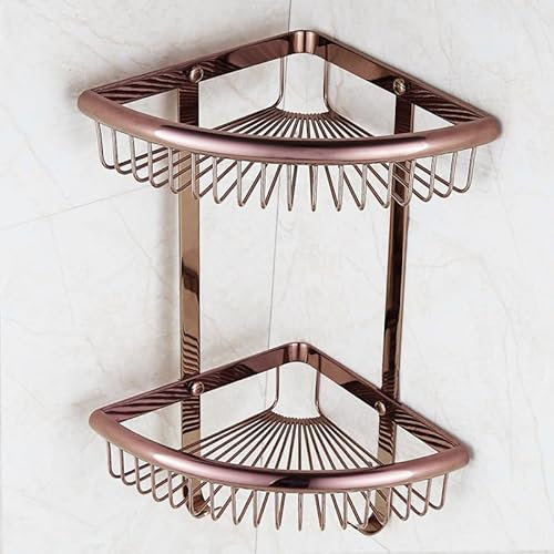 Bad-Eckregal, Duschbad, wandhängendes WC-Regal, Stauraum-Eckregal, dreieckig blau, doppeltes Roségold