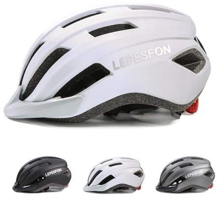 Bike Helmet Men Women Adjustable Light Cycling Helmet 56-61cm LEPESFON | Adult Commute Bike Helmet with Removable Visor and Light, 16 Vents, Adjustable Size，Meets CE & CPSC Standards