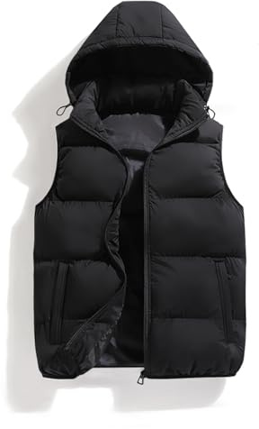hathne Men's Winter Puffer Vest Sleeveless Warm Zipper Lightweight Jacket Vest with Removable Hood(Black,S)