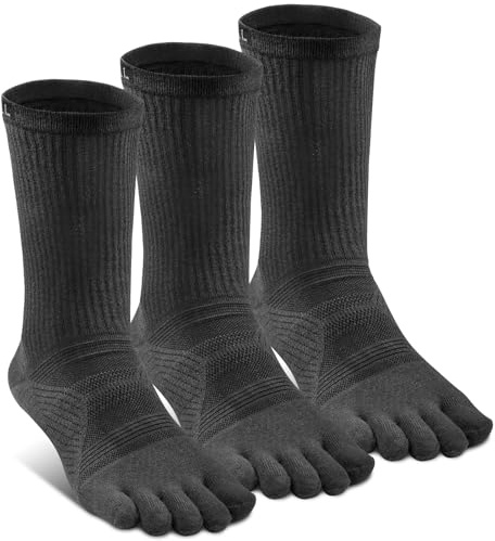VWELL Toe Socks for Men Women Running COOLMAX Mid-Calf Five Finger Socks Athletic Breathable Five Toe Socks Quick Dry, 3Pairs