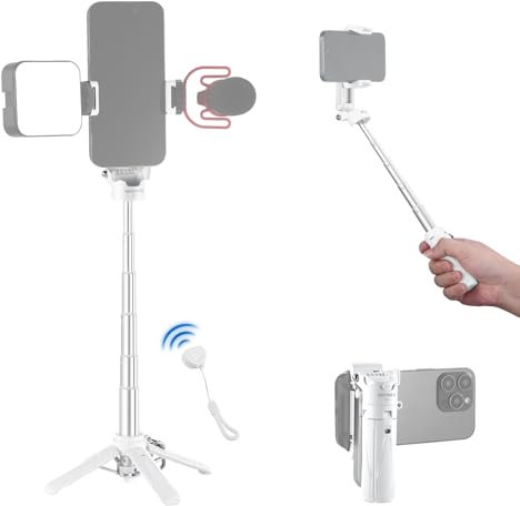 NEEWER Palo Selfie con Obturador Remoto Bluetooth Desmontable, trípode de Viaje Plegable Ligero para iPhone, Soporte de teléfono de 360°, Zapata fría para Youtube/TikTok, Vlogs en Vivo, fotografía