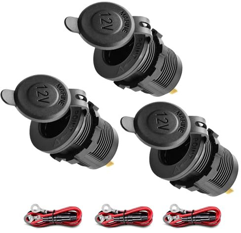 JTENG Zigarettenanzünder, Wasserdicht Marine Grade 12V / 24V Gleichstrom-Feuerzeugsteckdose Steckdose für Boot Motorrad Auto, mit 0,6m Anschlusskabel