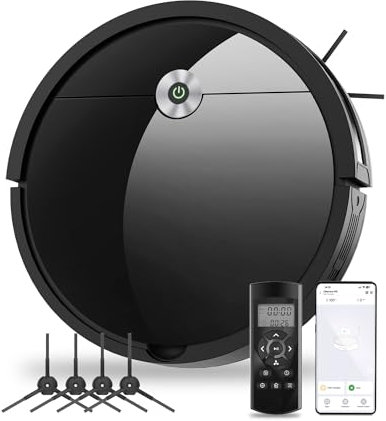 Robot Vacuum Cleaner with 2800Pa Suction, 140 Mins Run Time, Upgraded Suction Inlet Robot Vacuum, App/Remote/Voice Control, 300ML Dust Bin, Automatic Self-Charging, Ideal for Floors, Pet Hair, Carpet